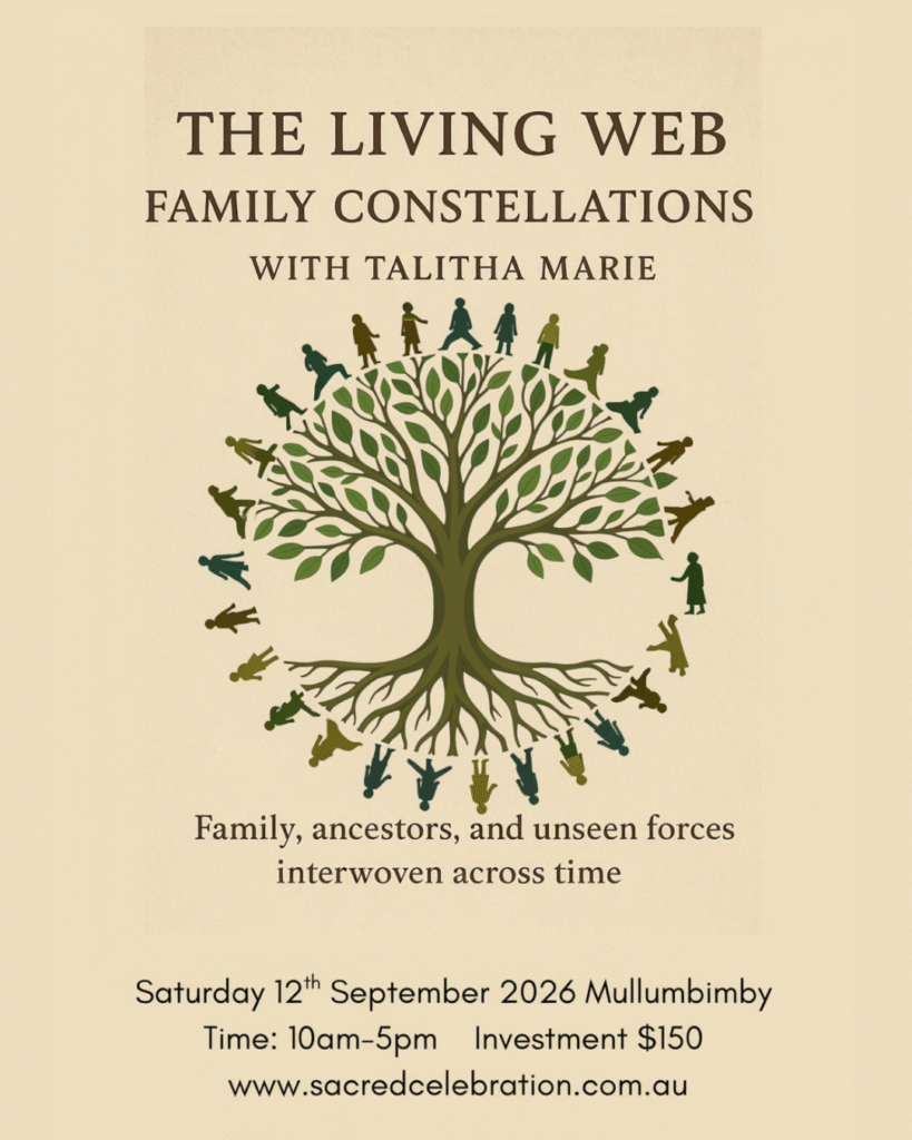 Earth coloured flier with tree of life in the centre, surround in a circle by diverse people.